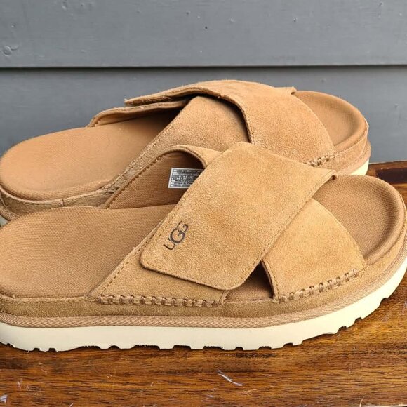 UGG Goldenstar Cross Slide size 8.5 Chestnut Suede NIB! NEW! - Picture 2 of 13